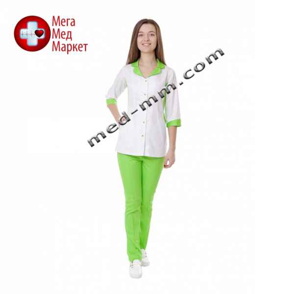 Купить Медицинский костюм женский Мальта белый/лаймовый №10677 цена, характеристики, отзывы